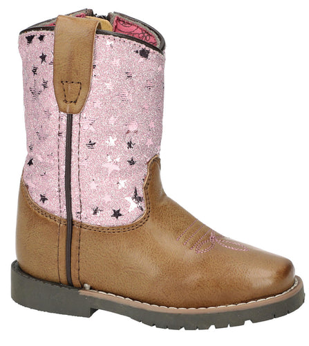 Pard's Western Shop Smoky Mountain Boots Tan Autry Boots with Pink Metallic Star Tops for Toddlers