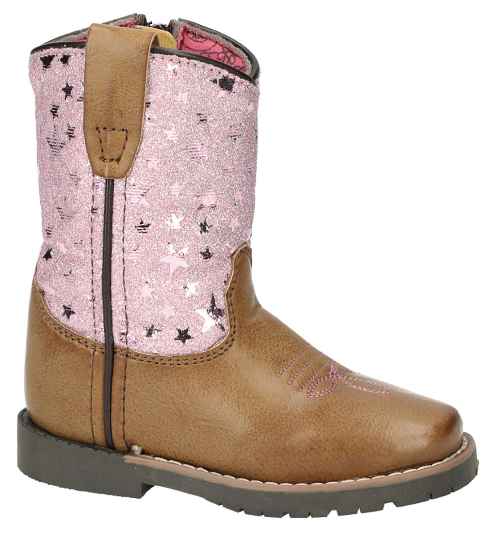 Pard's Western Shop Smoky Mountain Boots Tan Autry Boots with Pink Metallic Star Tops for Toddlers