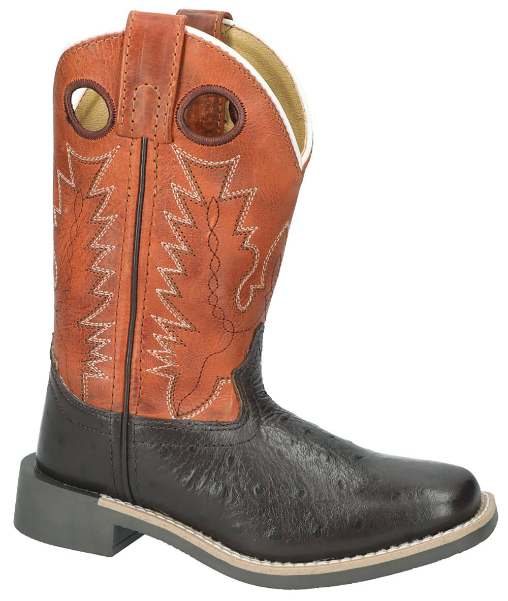 Pard's Western Shop Smoky Mountain Youth Dark Brown Square Toe Colt Boots with Burnt Orange Tops