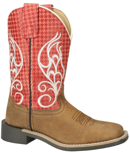 Pard's Western Shop Kid's Rodeo Brown Distress/Rust Leather Western Boot with White Embroidery from Smoky Mountain Boots
