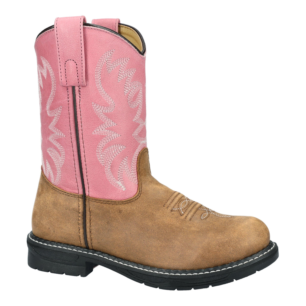 Pard's Western Shop Smoky Mountain Boots Vintage Brown Buffalo Round Toe Boots with Pink Tops for Big Kids