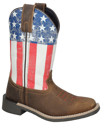 Pard's Western Shop Smoky Mountain Boots Kids Distressed Brown Old Glory Boots with Stars & Stripes Tops