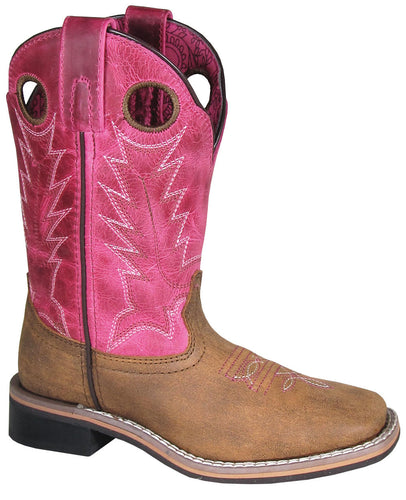 Pard's Western Shop Smoky Mountain Boots Distressed Brown Square Toe Autry Boots with Pink Tops for Kids