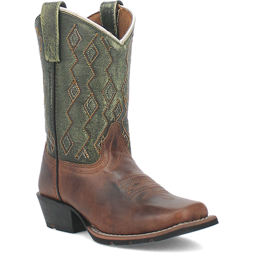Pard's Western shop Dan Post Children's Brown Teddy Square Toe Boots with Green Tops