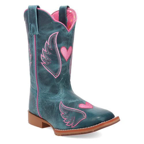 Pard's Western Shop Dan Post Children's Turquoise Sweet Caroline Boots with Pink Angel Heart Stitching