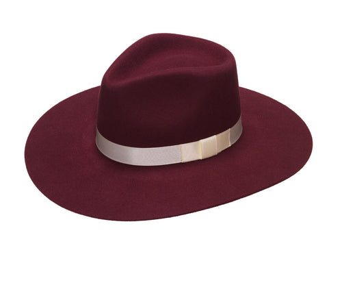 Pard's Western Shop Ladies Twister Burgundy Pinched Front Fashion Felt Hat with Ivory Band