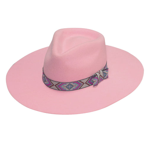 Pard's Western Shop Kids Twister Pink Pinched Front Wool Felt Fashion Hat with Multi Chevron Band
