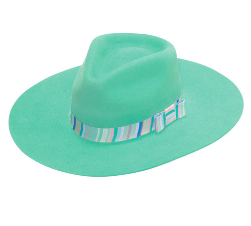 Pard's Western Shop Kids Twister Turquoise Pinched Front Wool Felt Fashion Hat with Multi Colored Striped Band