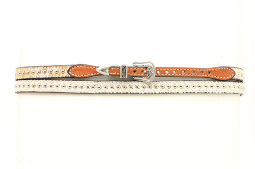Pard's Western shop Tan Leather Hatband with Calf Hair and Silver Beads