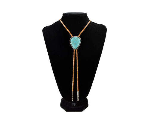 Pard's Western Shop Double S Large Turquoise Stone Bolo Tie