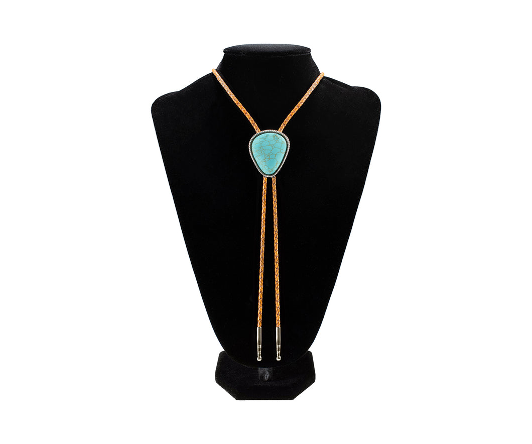 Pard's Western Shop Double S Large Turquoise Stone Bolo Tie