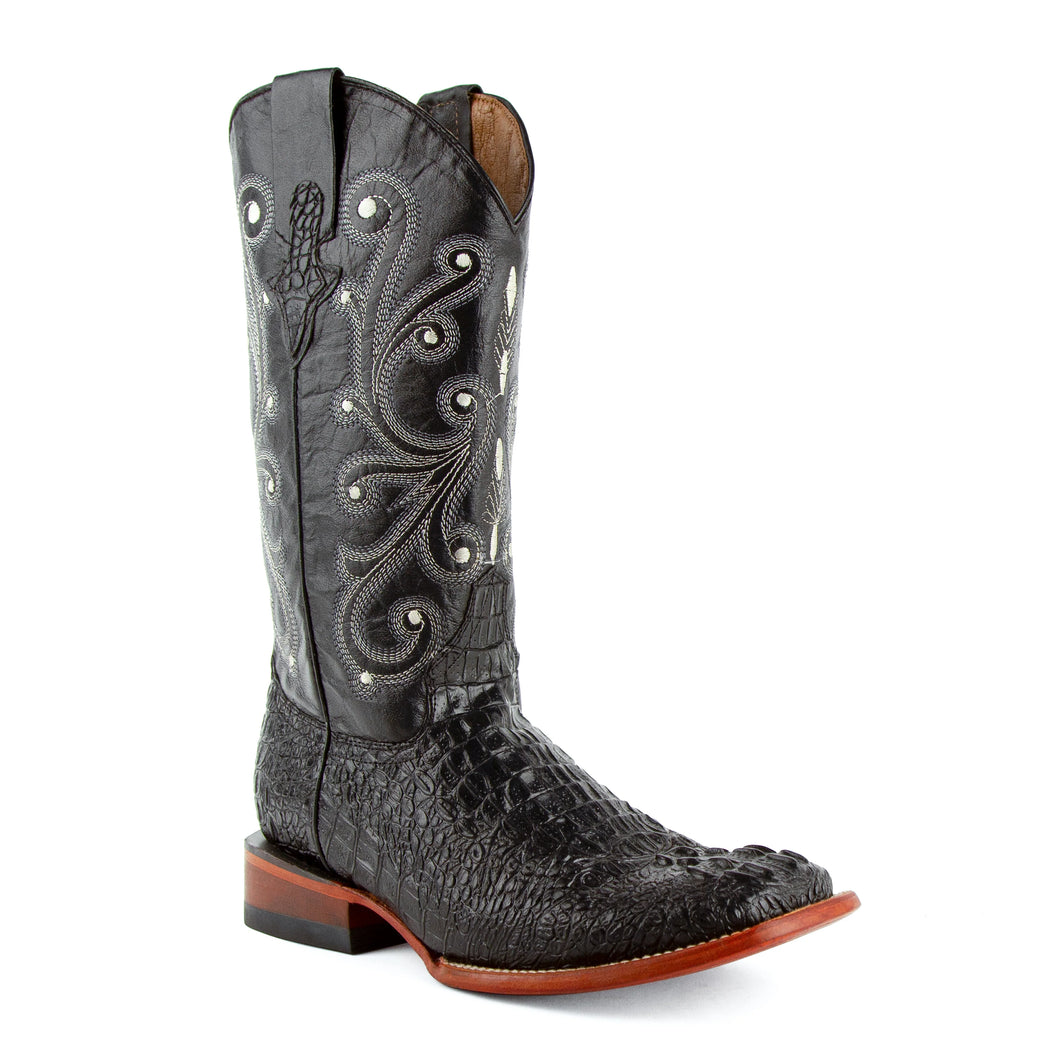 Pard's Western Shop Ferrini Men's Black Caiman Print Broad Square Toe Boots