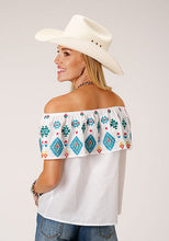 Roper Apparel Women's White Southwest Embroidered Sleeveless Off Shoulder Top