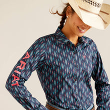 Ariat Navy/Pink Geometric Print Team Kirby Stretch Button-Down Blouse for Women
