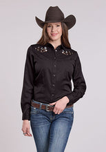 Pard's Western Shop Roper Apparel Women's Black Western Snap Blouse with Floral Embroidered Yokes