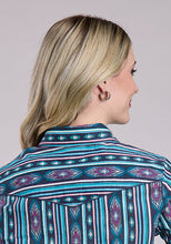 Roper Apparel Women's Tin Haul Collection Blue Aztec Stripe Print Western Snap Blouse