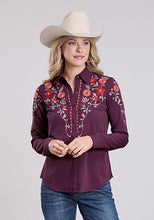 Pard's Western Shop Roper Apparel Women's Plum Floral Embroidered Yoke Western Snap Blouse