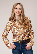 Pard's Western Shop Roper Apparel Brown/Tan Route 66 Western Collage Print Snap Western Blouse for Women