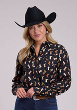 Pard's Western Shop Roper Apparel Women's Black Boot Print Western Snap Blouse