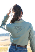 Cruel Girl Solid Green Embroidered Snap Western Blouse for Women