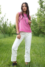 Cruel Girl Women's Pink Frayed Top with Concho Button Back