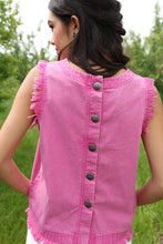 Cruel Girl Women's Pink Frayed Top with Concho Button Back