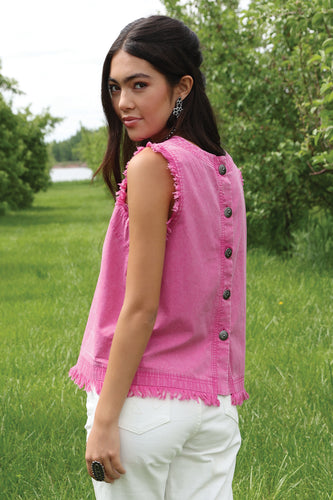 Pard's Western Shop Cruel Girl Women's Pink Frayed Top with Concho Button Back