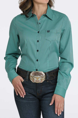Pard's Western Shop Cinch Women's TENCEL Turquoise/Navy Stripe Button-Down Blouse