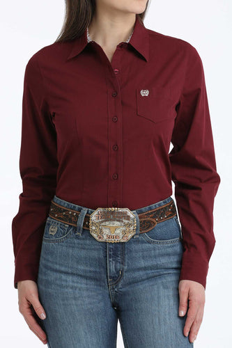 Pard's Western shop Cinch Women's Burgundy Micro Stripe Button-Down Stretch Blouse