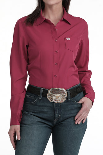 Cinch Women's Solid Dark Pink Arenaflex Button-Down Blouse