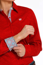 Cinch Ladies Red Paisley Print Button-Down Blouse