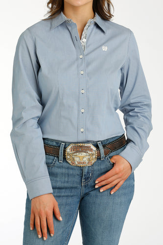 Pard's Western Shop Women's Blue Pinstripe Button-Down Stretch Cinch Blouse