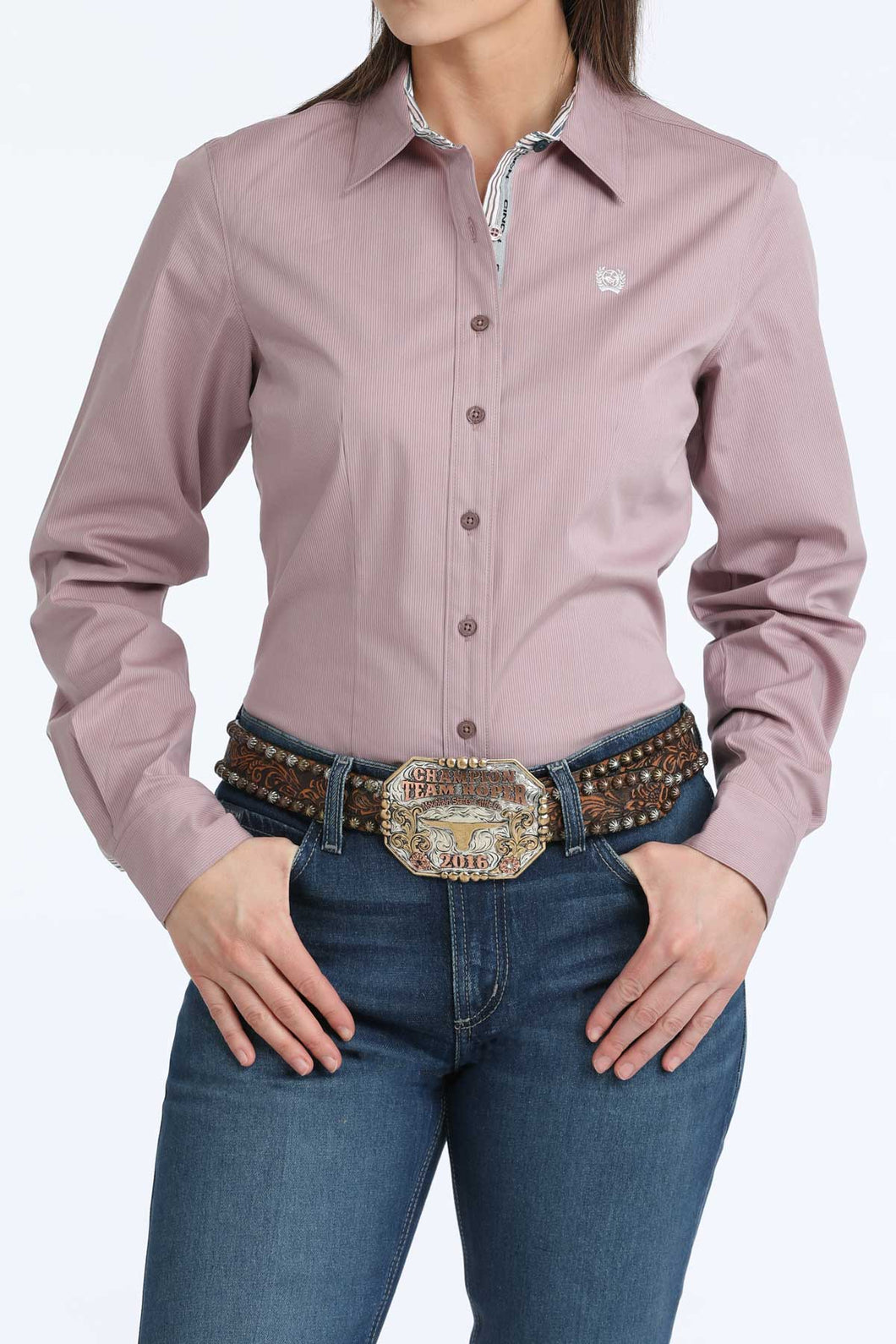 Pard's Western Shop Cinch Ladies Lilac Pinstripe Stretch Button-Down Blouse