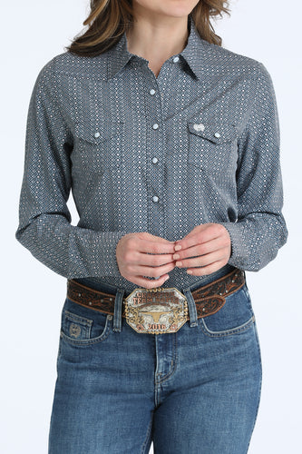Pard's Western Shop Cinch Women's Blue/Pink Printed Arenaflex Western Snap Blouse