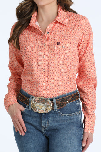 Pard's Western Shop Cinch Women's Coral Printed Arenaflex Western Snap Blouse