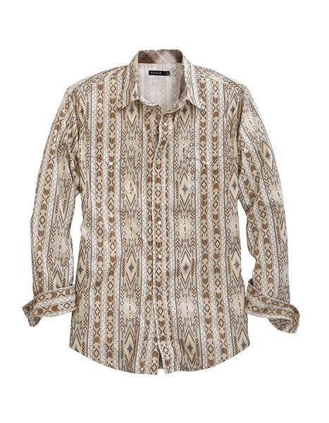 Pard's Western Shop Men's Roper Tin Haul Collection Tan/Grey Aztec Print Snap Western Shirt