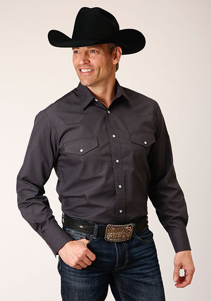 Pard's Western Shop Roper Men's Solid Dark Charcoal Gray Western Snap Shirt