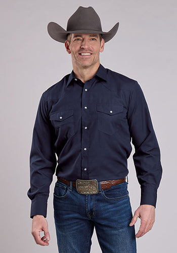 Pard's Western Shop Roper Apparel Men's Solid Navy Western Snap Shirt