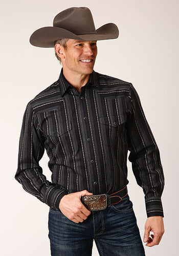 Pard's Western Shop Roper Men's Black/Charcoal/Grey Stripe Snap Western Shirt for Men
