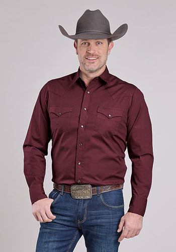Pard's Western Shop Men's Roper Solid Wine Colored Snap Western Shirt