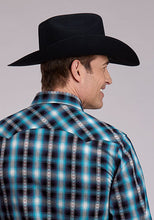 Roper Apparel Men's Blue Horseshoe Dobby Plaid Western Snap Shirt