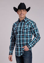 Pard's Western Shop Roper Apparel Men's Blue Horseshoe Dobby Plaid Western Snap Shirt