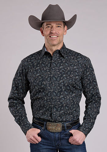 Pard's Western Shop Roper Men's Black Paisley Print Snap Western Shirt
