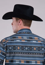 Men's Roper Tin Haul Collection Blue Horizontal Aztec Stripe Print Snap Western Shirt
