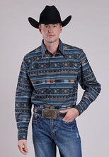 Pard's Western Shop Men's Roper Tin Haul Collection Blue Horizontal Aztec Stripe Print Snap Western Shirt