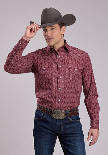 Pard's Western Shop Roper Apparel Men's Red Vertical Aztec Print Western Snap Shirt