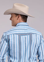 Roper Apparel Men's Blue Vertical Stripe/Print Snap Western Shirt