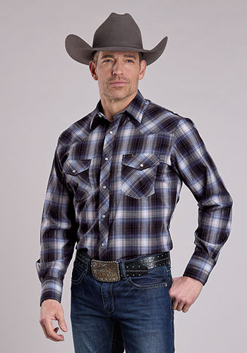 Pard's Western Shop Roper Apparel Men's Multi Blue Plaid Western Snap Shirt