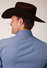 Roper Men's Blue Tone on Tone Crosshatch Squares Snap Western Shirt for Men