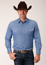 Pard's Western Shop Roper Men's Blue Tone on Tone Crosshatch Squares Snap Western Shirt for Men